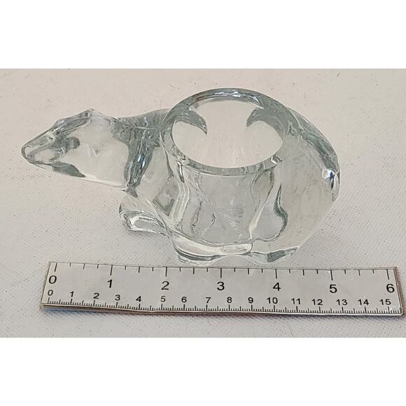 Candle Holder-Votive-Desk Accessory-Clear Glass-Polar Bear-5" Long-Reflective - Picture 8 of 8